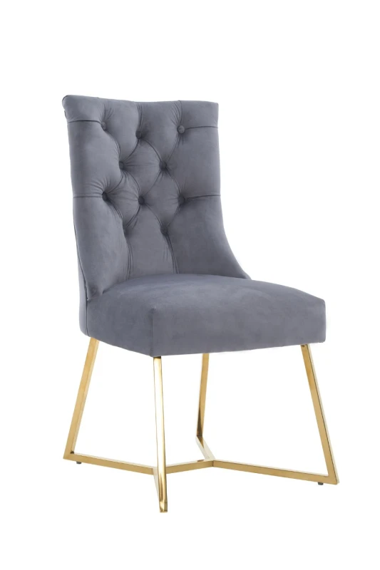Image of Life Interiors Life Interiors Single Ambra Modern Velvet Dining Chair with Gold Legs, Ring Handle & Tufted Back in Grey Grey One Size Unisex 505666001