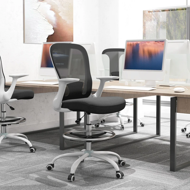 Image of HOMCOM HOMCOM Drafting Chair, Ergonomic Office Chair with Flip-up Armrest in Black One Size Unisex 5063603121485