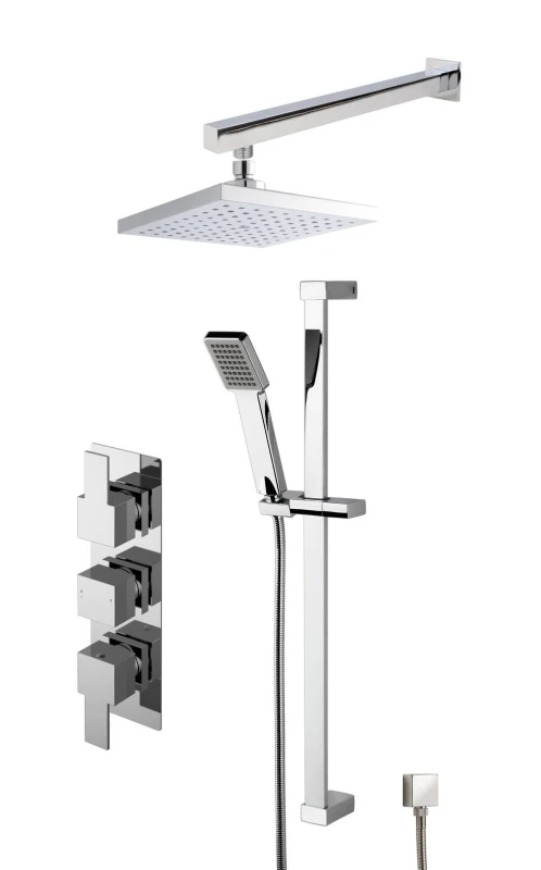 Image of Balterley Concealed Square Triple Valve Shower Set Chrome in Silver Silver Unisex