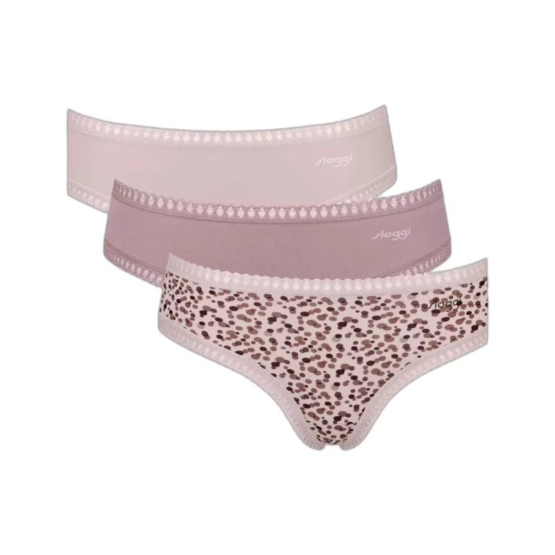 Image of Sloggi Pack of 3 Go Crush Hipsters in Cotton Pink+Mauve+printed Women XS;S;M;L;XL;XXL