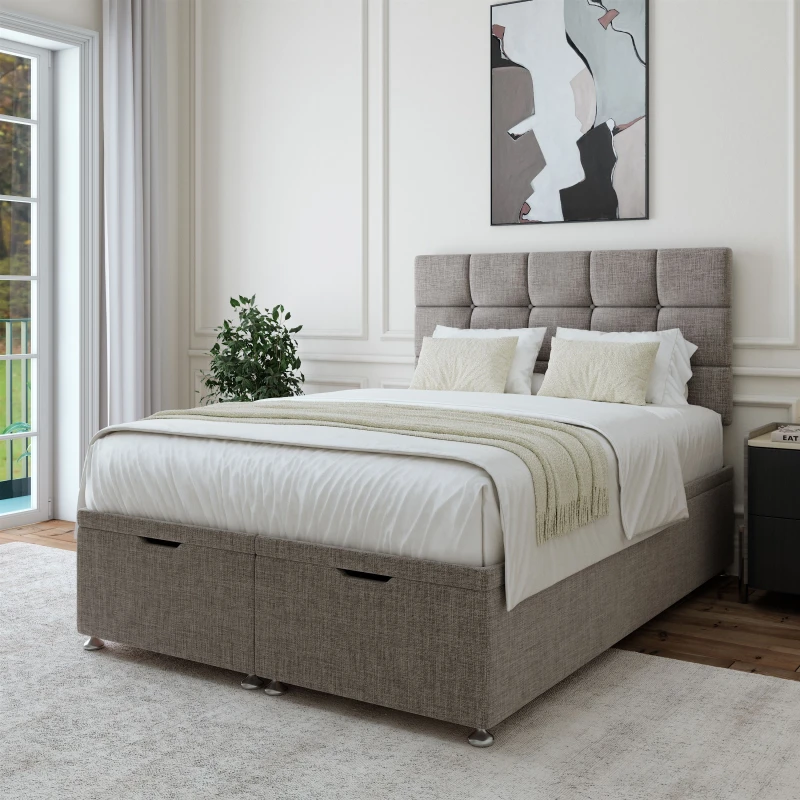 Image of Bedmaster Bedmaster Linen Ottoman Divan Base And Square Headboard in Grey Size: Single Grey Single Unisex 7867869840986