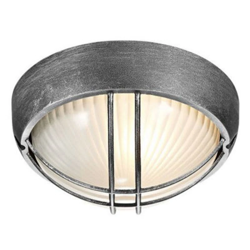 Image of Happy Homewares Black/silver Die Cast Aluminium Outdoor Circular Bulkhead Porch Or Wall Light