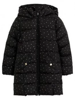 Image of Mango Girls Spot Print Hooded Padded Coat - Black