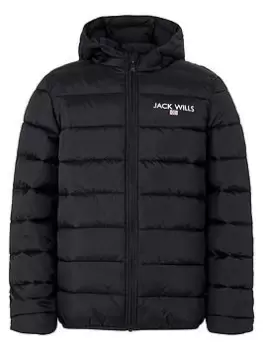Image of Jack Wills Boys Font Padded Jacket - Black, Size Age: 7-8 Years