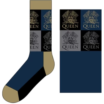 Image of Queen - Crest Blocks Unisex UK Size 7 - 11 Ankle Socks - Blue