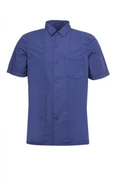 Image of Mens French Connection Garment Dye Poplin Short Sleeve Shirt Cobalt