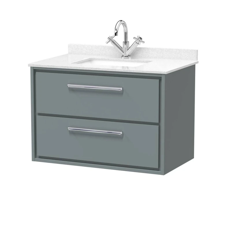 Image of Balterley 800mm Wall Hung 2 Drawer Vanity & Marble Worktop Basin - Coastal Grey Grey Unisex