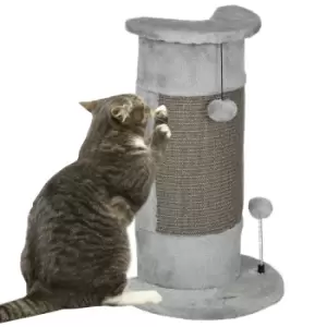 Image of PawHut 58cm Cat Scratching Post for Corner Wall, Claw Scratcher Covered Soft Smooth Plush, with Sisal Rope, Play Toy Balls, Stable Base, Grey