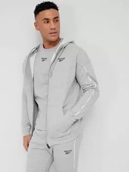 Image of Reebok Workout Ready Piping Full Zip Hoodie - Medium Grey Heather, Size S, Men