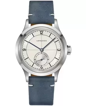 Image of Longines Heritage Classic Silver Dial Blue Leather Strap Mens Watch L2.828.4.73.2 L2.828.4.73.2