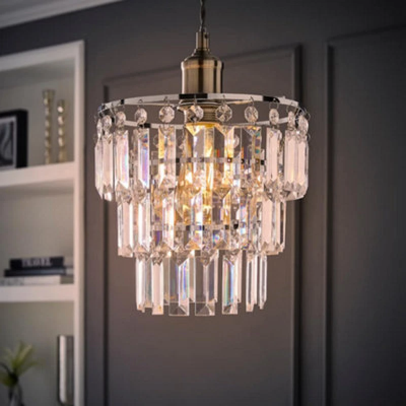 Image of ValueLights ValueLights Kelsks Chandelier Style Droplet Easy Fit Ceiling Lamp Shade and Bulb in Silver Silver One Size Unisex 5059406039829