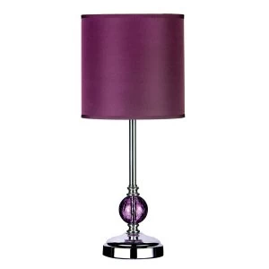 Image of Premier Housewares Chrome Table Lamp with Purple Glass Ball Detail & Purple Shade