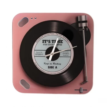 Image of HARVEY MAKIN Glass Wall Clock - Pink Record Player