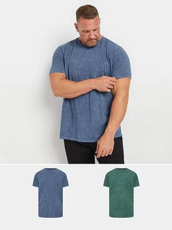 Image of BadRhino BadRhino Men 2 Pack Acid Wash T-Shirts in Blue Size: 7-8X-Large Blue 7-8XL Male 5063111864164