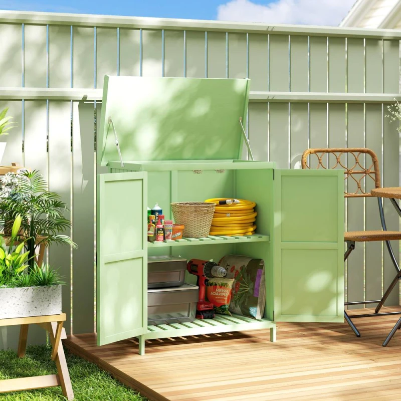 Image of OUTSUNNY Wooden Garden Storage Shed w/Hinged Roof & Shelf, Light Green Size: 0.6m2 Light Green Unisex 0.6m2