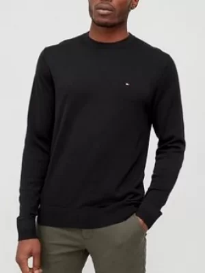 Image of Tommy Hilfiger Core Cotton-Silk Crew Neck Jumper, Black Size M Men