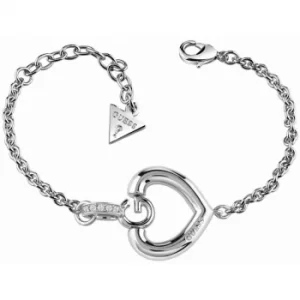 Image of Ladies Guess Rhodium Plated Gisele Bold G Heart Bracelet