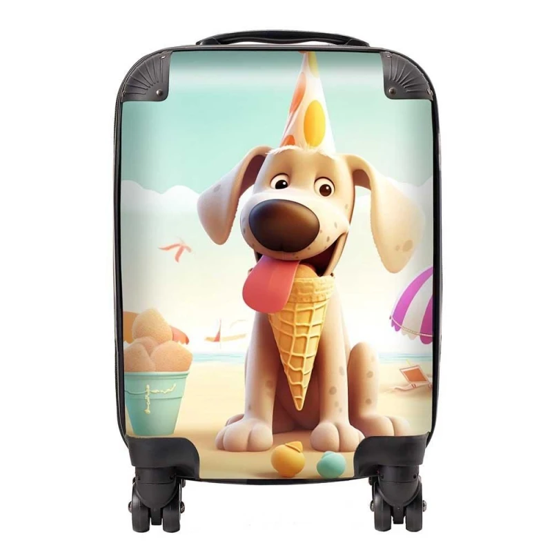 Image of Warren Reed - Designer Dog On A Beach Holiday Suitcase in Yellow Size: Cabin Yellow Unisex Cabin