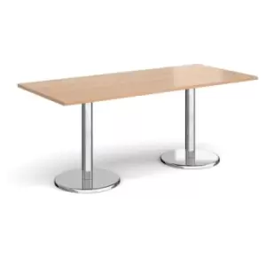 Image of Pisa rectangular dining table with round chrome bases 1800mm x 800mm - beech
