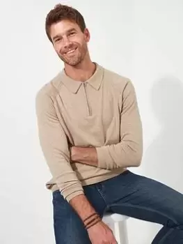 Image of Joe Browns Joe Browns Premium Knitted Polo Shirt - Beige, Beige Size M Men