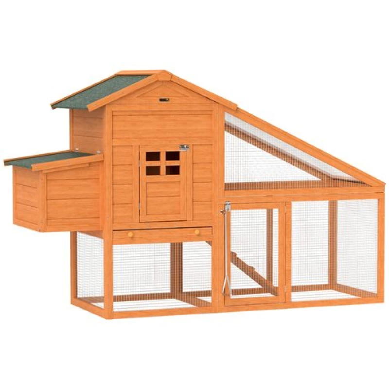 Image of PawHut PawHut Wooden Chicken Coop with Run, Nesting Box, Slide-out Tray, Ramp 5056725571849