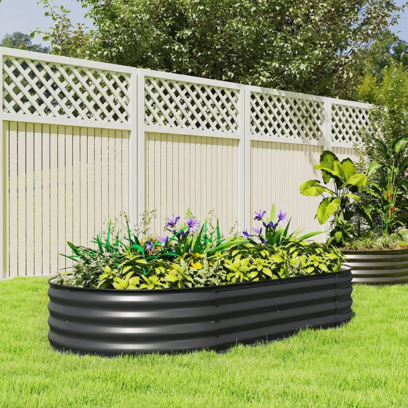 Image of Outsunny Galvanised Raised Garden Bed Planter Box, Dark Grey