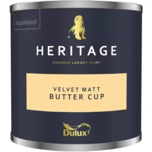 Image of Dulux Heritage Velvet Matt Butter Cup Matt Emulsion Paint 125ml