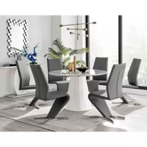 Image of Furniture Box Palma White Marble Effect Round Dining Table and 6 Grey Willow Chairs