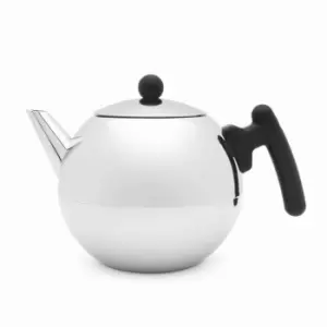 Image of Bredemeijer Teapot Double Wall Bella Ronde Design 1.2L In Polished Steel Finish With Flat Base & Black Fittings