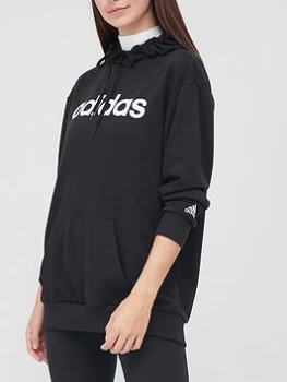 Image of adidas Essentials Linear Oversized Hoodie - Black/White, Size S, Women