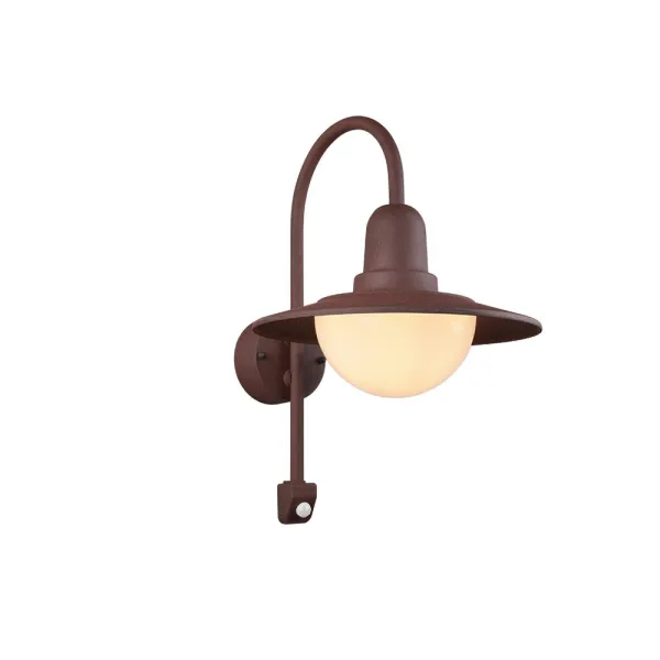 Image of Norman Modern Outdoor Dome Wall Lamp Rusty IP44 with PIR