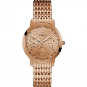 Image of GUESS Ladies rose gold watch with multifunctional dial