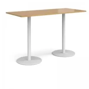 Image of Monza rectangular poseur table with flat round white bases 1800mm x