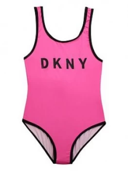 Image of DKNY Girls Logo Swimsuit - Pink, Size Age: 14 Years, Women
