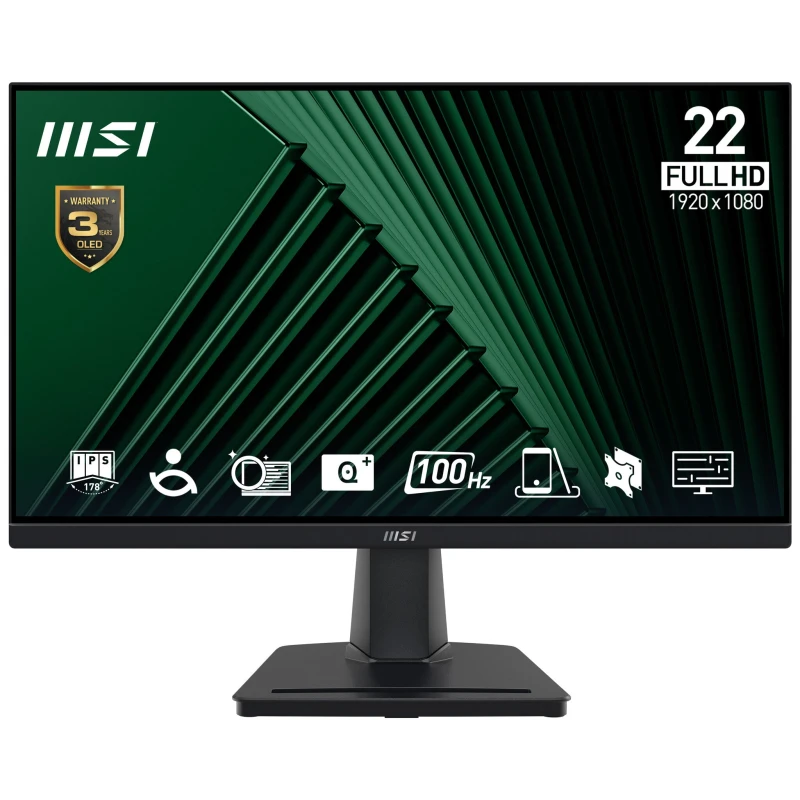 Image of MSI Pro MP225V 21.45" Monitor, FHD (1920 x 1080), 100Hz, VA, 1ms, 1x HDMI 1.4b, 1x D-Sub(VGA), Anti-Glare, Anti-Flicker, Less Blue light, TUV