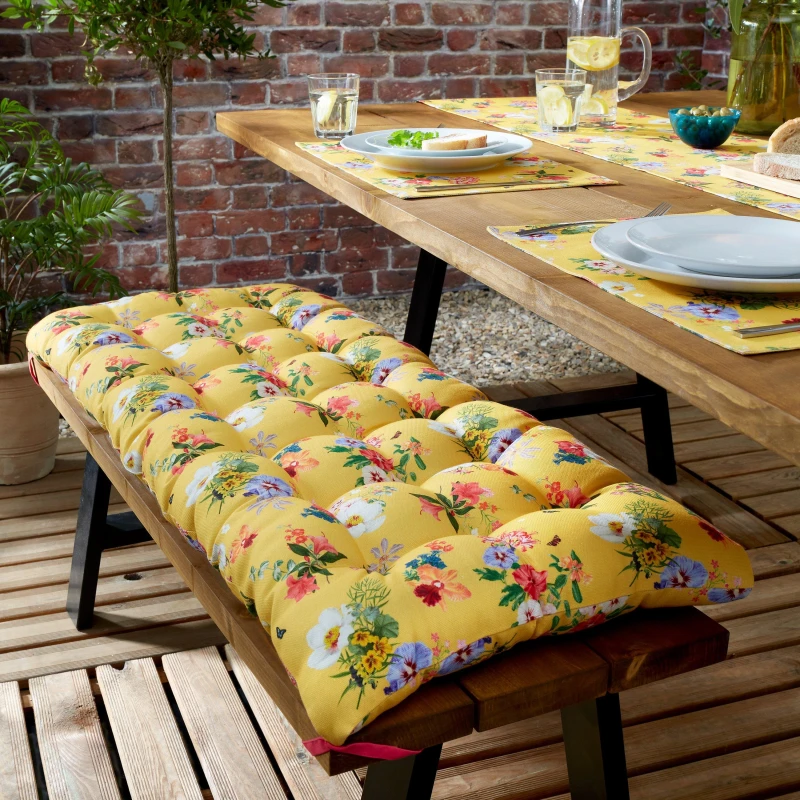 Image of The Royal Horticultural Society Exotic Garden Filled Cushion 3 Seater Bench Yellow