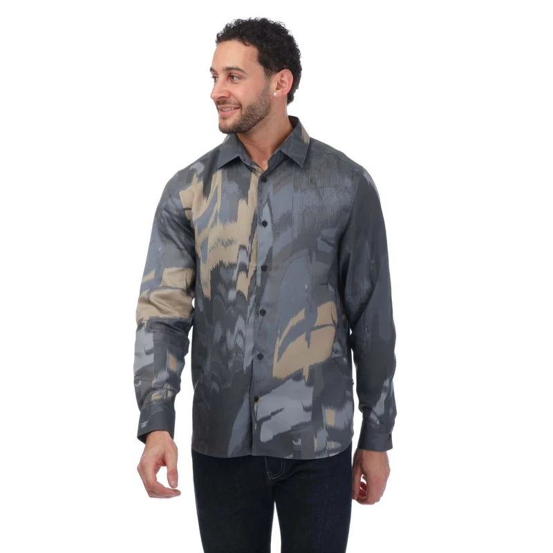 Image of Ted Baker Mordun Long Sleeve Abstract Butterfly Print Shirt - red maroon red maroon S