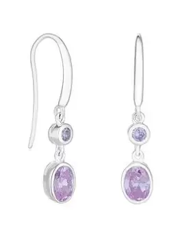 Image of Simply Silver Sterling Silver 925 Cubic Zirconia Besel Set Purple Drop Earrings