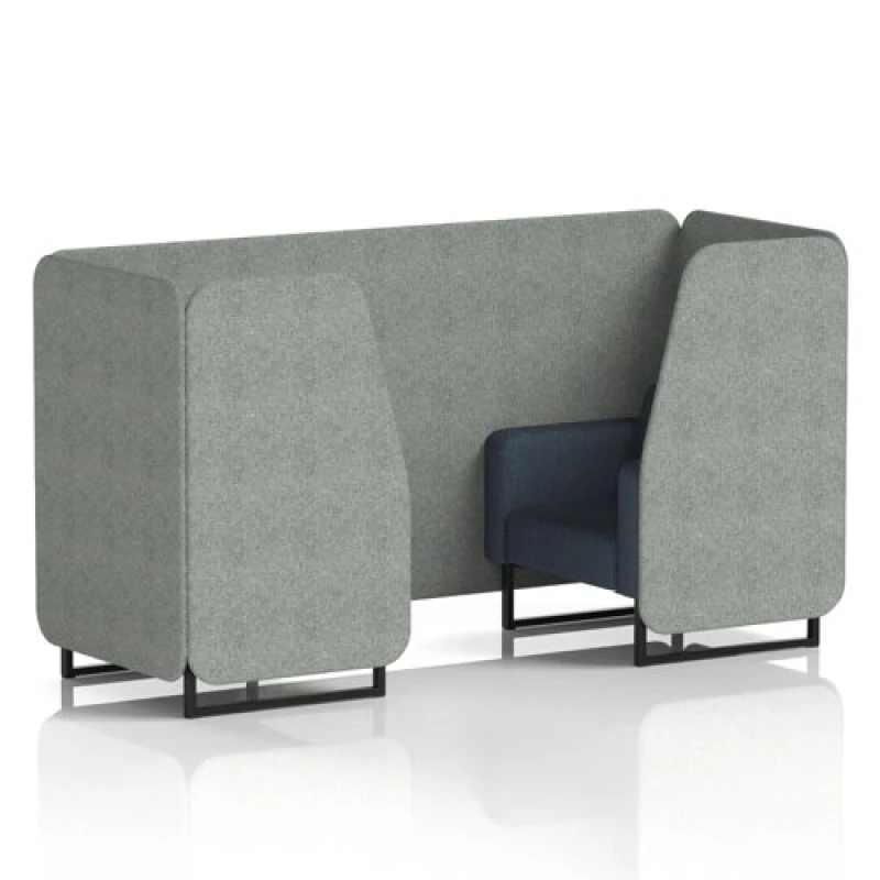 Image of Brixworth 2 Seater Office Booth with Front Panel - Black Legs in Rivet Fabric - Prime Panels and Crucible Sofa