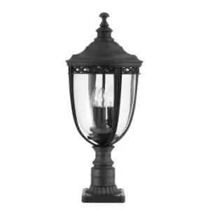 Image of English Bridle 3 Light Large Outdoor Pedestal Light Black IP44, E14