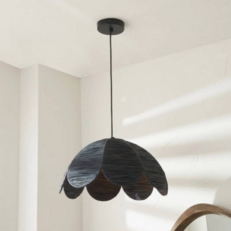 Image of Petal Scalloped Raffia Pendant Light Black