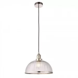 Image of 1 Light Pendant Bright Nickel, Ribbed Glass, E27