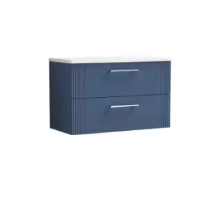 Image of Nuie Deco 800mm Wall Hung 2 Drawer Vanity & Sparkling White Laminate Top - Satin Blue