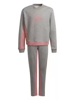 Image of adidas Older Girls Badge Of Sport Crew Set - Grey/Pink, Size 9-10 Years