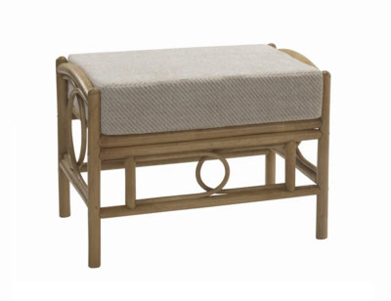 Image of Desser Madrid Light Oak Natural Rattan Footstool Real Cane Indoor Cushioned Wicker Footrest With UK Sewn Cushion In Jasper Fabric