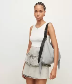 Image of AllSaints Womens Edbury Fringe Leather Shoulder Bag, Green