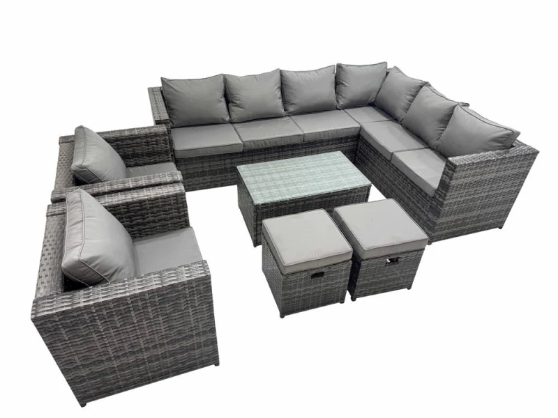 Image of Fimous Rattan Garden Furniture Set with 2 Chairs 2 Small Stools in Dark Grey Dark Grey Unisex