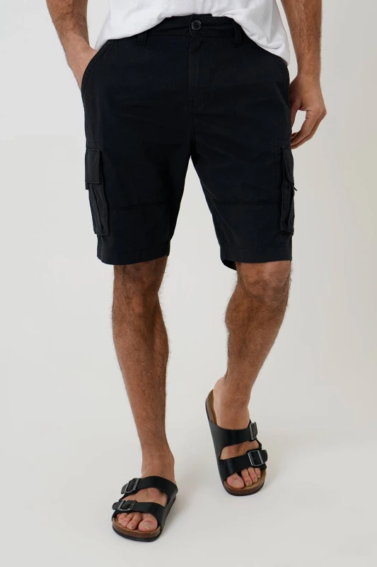 Image of Threadbare 'Manchester' Cotton Cargo Shorts Black