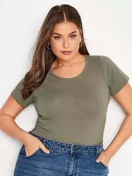 Image of Yours Short Sleeve Bodysuit. Khaki, Green, Size 20, Women
