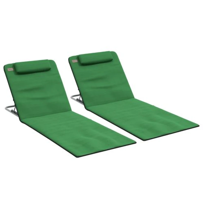 Image of Outsunny 2pk Beach Mat Seat Adjustable Back w/ Bag - Green 84B-455V70GN